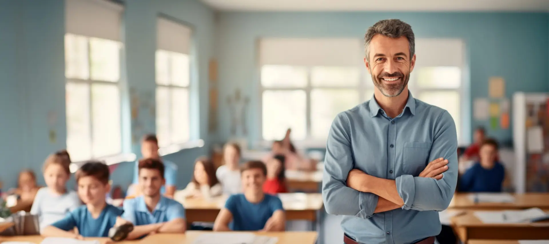 Lehrer steht vor einer Schulklasse